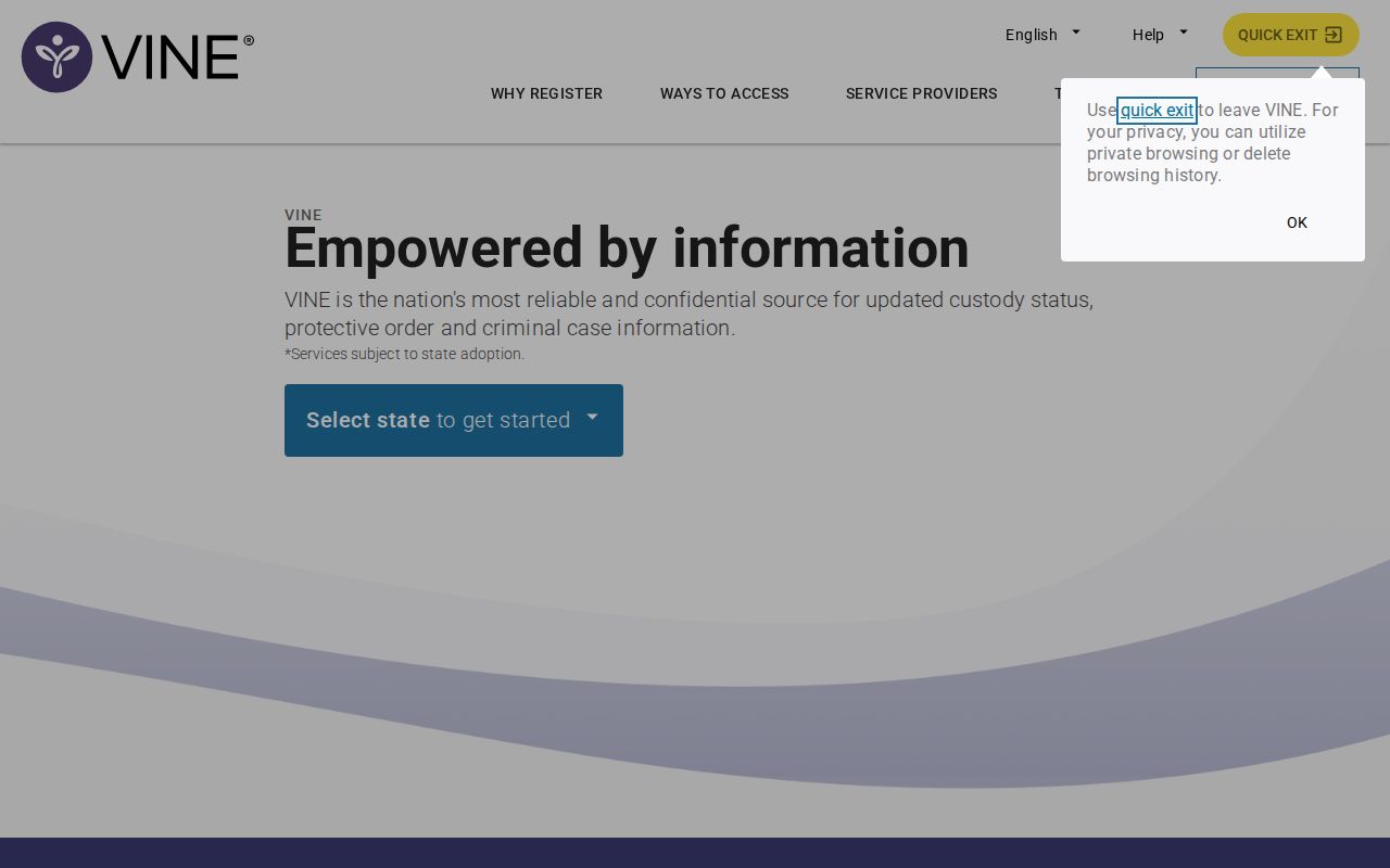VINELink official custody search entry page